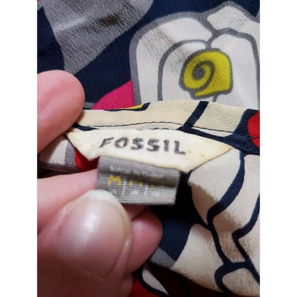 Fossil 100% Silk Tank Blouse Women Medium Red Black Sleeveless Top Floral Poppy - Picture 4 of 7